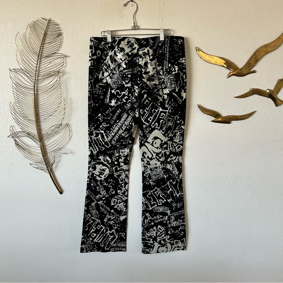 Vintage Y2K Wilson leather suede graffiti all over print low rise flare pants - Picture 2 of 6
